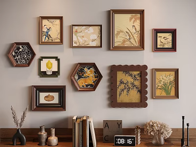 French Middle Ancient Combination Hanging Paintings 3d model