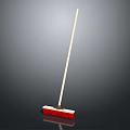 Red Bristle Broom With Wooden Handle On Gray Surface With Reflection 3d model