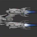 Futuristic Sci Fi Spaceship With Silver Body Blue Thrusters And Multiple Engines 3d model