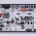 White Background Wall With Toy Cars Bicycle Models Wheels And Tools