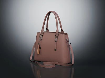 Elegant Light Pink Leather Handbag With Top Handles Shoulder Strap And Tassel Detail 3d model