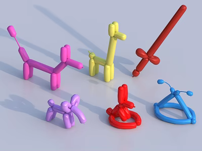 Colorful Balloon Animal Figures For Kids Play And Home Decoration 3d model