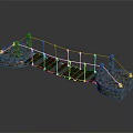 Suspension Bridge Structure With Ropes Wooden Planks And Stone Piers