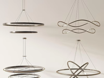 Stylish Modern Layered Intertwined Chandeliers with Circular Curved Metallic Designs 3d model