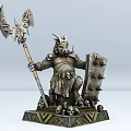 Mythical Warrior Sculpture With Axe Shield Armor And Skull Base Design