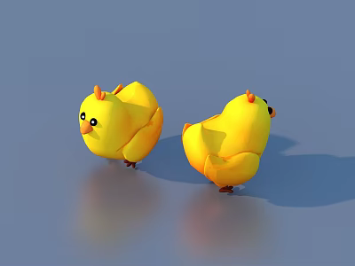 Two Cute Yellow Chick Toys With Round Bodies And Orange Beaks 3d model