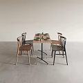 Modern Rectangular Dining Table with Chairs Metal Base Various Colors Designs Minimalist Gray Room Setting 3d model