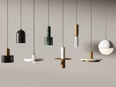 Pendant Lights With Various Shapes And Colors Like Black White Gold And Green Marble Hanging 3d model