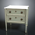 Light Green Nightstand With Two Drawers Round Metal Knobs White Top And Slender Legs 3d model