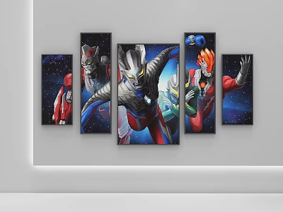 Colorful Abstract Paintings Modern Wall Art Decor With Creative Composition And Home Design 3d model
