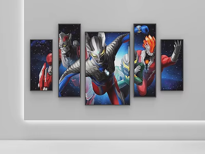 Colorful Abstract Paintings Modern Wall Art Decor With Creative Composition And Home Design 3d model