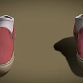 Red Casual Canvas Slip On Shoes With White Lining And Brown Sole