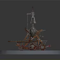 Antique Weapon with Circular Base Red Metallic Bell Top Spikes and Snowy White Covering