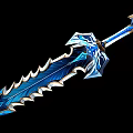 Blue Enchanted Fantasy Sword with Serrated Blade and Intricate Decorations Isolated on Black Background