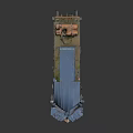 Blue Weathered Train Model Featuring Orange Cylindrical Top Parts And Detailed Structure