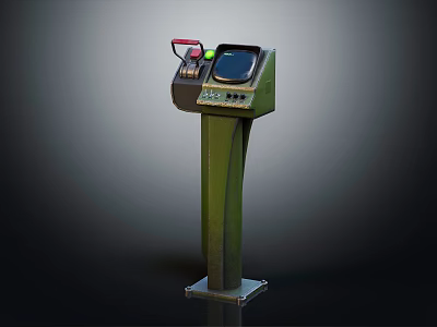 Green Vertical Switch Panel with Display Screen and Red Green Buttons on Square Base 3d model