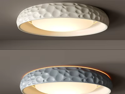 Circular Textured Ceiling Light With White Gray Design And Warm LED Orange Edge 3d model