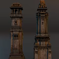 Ancient Twin Stone Towers Featuring Intricate Carved Details And Weathered Exterior
