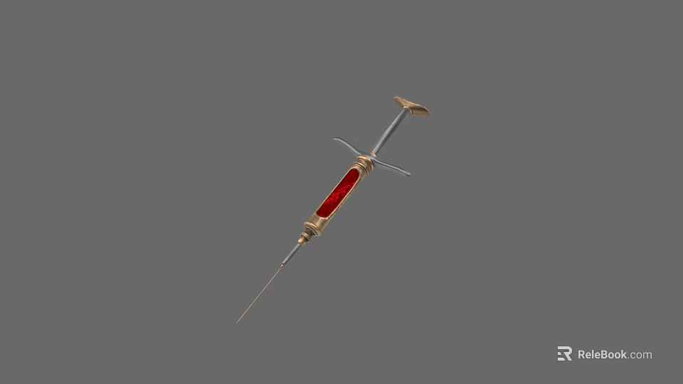 Traditional Medical Device Syringe With Transparent Barrel Red Liquid And Metal Needle 3d model 