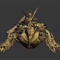 Golden Mechanical Scorpion Game Movie Character Featuring Intricate Blue Accents And Armored Exoskeleton