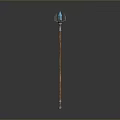 Traditional Decorative Spear With Wooden Handle Blue Silver Head And Colored Rings