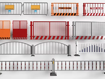 Different Safety Fences Featuring Arched Designs Colorful Patterns Striped Edges and Grid Structures 3d model