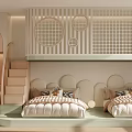 Kids Room Interior Design With Bunk Bed Staircase Arched Cabinets And Circular Lattice Decorations