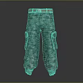Green Camouflage Cargo Pants With Red Belt And Multiple Pockets 3d model