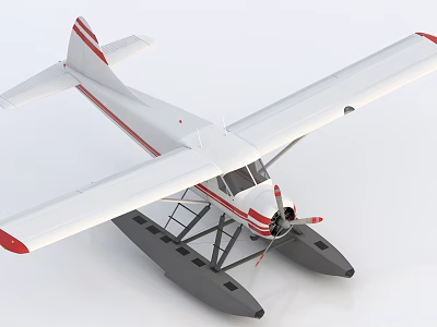 White And Red Seaplane Model With Floats Propeller And Wings 3d model