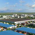 Large Scale Industrial Factory Complex With Surrounding Buildings And Green Landscape