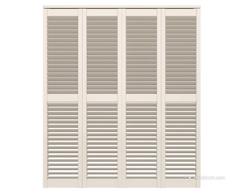 Elegant White Window Shutters With Slatted Panels For Home Interior Design 3d model