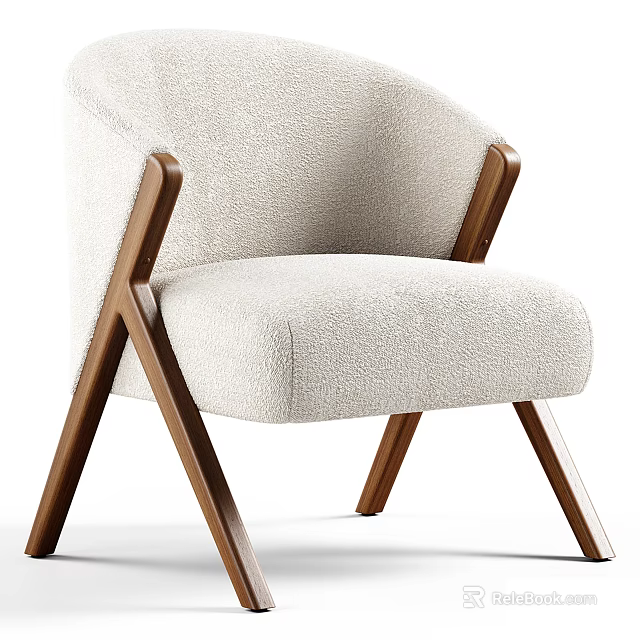 Beige Fabric Single Sofa With Modern Design Comfortable Seat And Wooden X Shaped Legs 3d model 