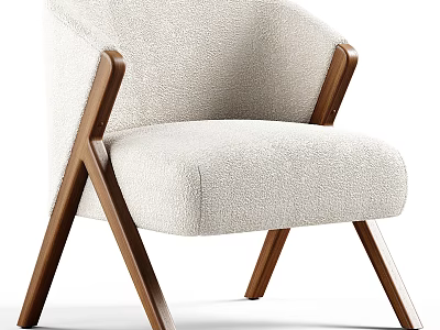 Beige Fabric Single Sofa With Modern Design Comfortable Seat And Wooden X Shaped Legs 3d model