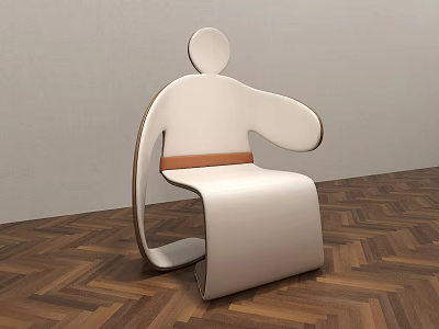 Modern Single Chair With Unique Human Shape Design White Leather And Metal Frame 3d model