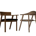 Modern Wooden Dining Chairs With Armrests And Black Light Colored Cushions