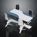 Modern Contemporary Dining Table With White Blue Geometric Pattern And Four Chairs 3d model