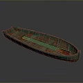 Vintage Handmade Wooden Boat With Green Brown Hull And Red Paddle
