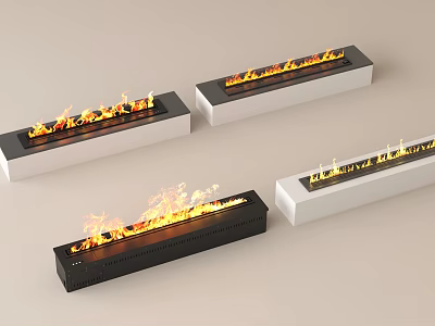 Modern Black And White Fireplaces With Vibrant Burning Flames In Contemporary Interior 3d model