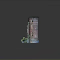 Ruined Red Brick Tower With Partial Wall Collapse And Green Plants At Base