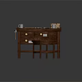 Vintage Wooden Dining Chair Beside Desk With Papers And Cups On Table