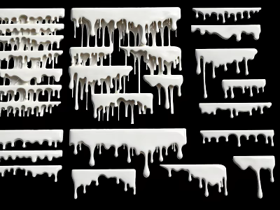 White Dripping Decorative Ornaments With Various Shapes On Black Background 3d model