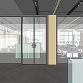 Modern Public Office Space Interior Design With Open Layout Glass Partitions And Workstations 3d model