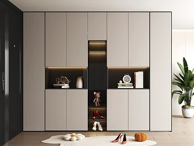 Modern Shoe Cabinet Design With Neutral Tones Lighting Detail And Storage Space 3d model