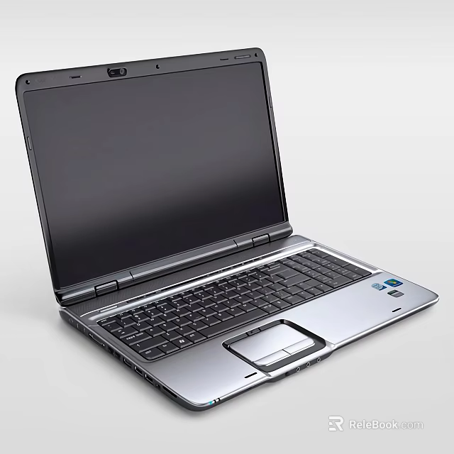 Silver Sleek Open Laptop With Black Screen And Full Size Keyboard Design 3d model 