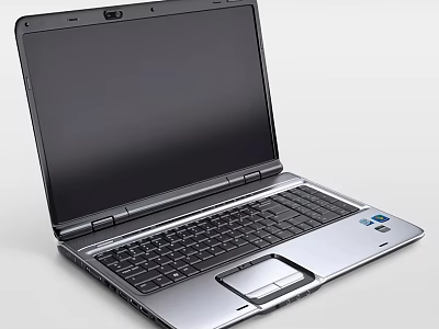 Silver Sleek Open Laptop With Black Screen And Full Size Keyboard Design 3d model