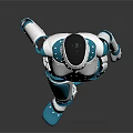 Humanoid Robot With White And Blue Mechanical Body In Standing Pose