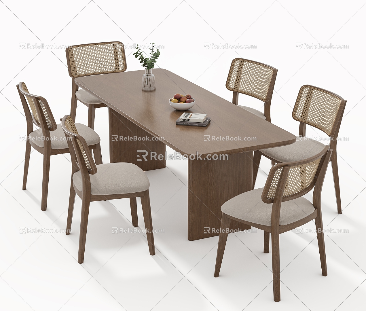 Antique Dining Table and Chair Solid Wood Dining Table and Chair Fruit Book Ornaments 3d model