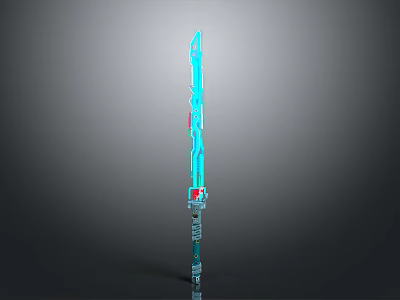 Blue Glowing Sword 3D Model With Decorative Hilt And Red Accents 3d model