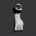 Stylish Black and White Polka Dot Dress with Black Collar Cuffs and Decorative Waistband