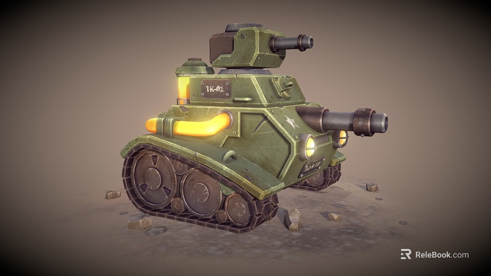 3D Rendered Green Tank With Y40 Marking Cannon Tracks And Yellow Lights On Rubble 3d model 